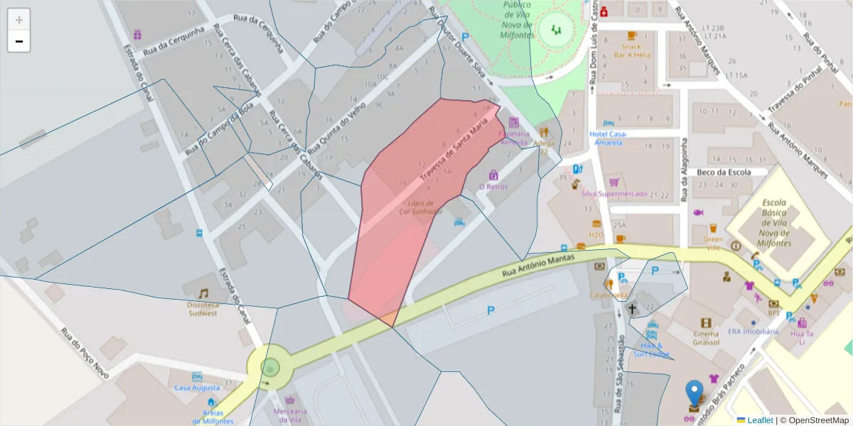 Mapa detalhado do código postal 7645-312 com limites, códigos postais vizinhos e agências dos correios