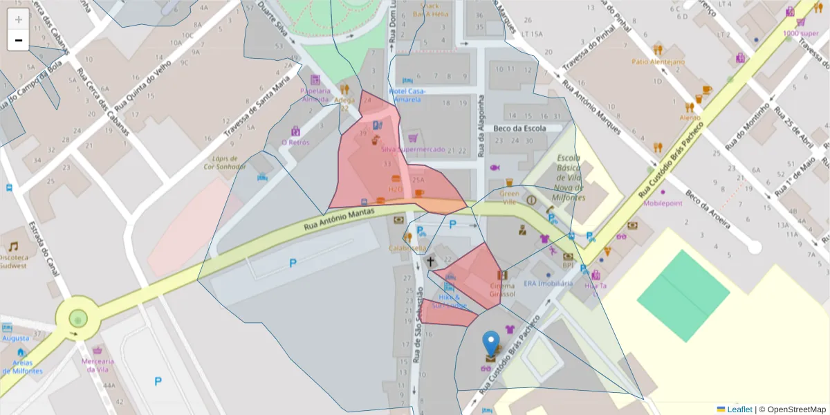 Mapa detalhado do código postal 7645-313 com limites, códigos postais vizinhos e agências dos correios