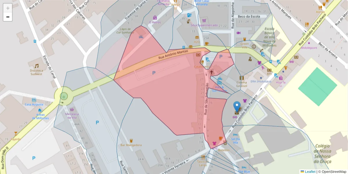 Mapa detalhado do código postal 7645-314 com limites, códigos postais vizinhos e agências dos correios