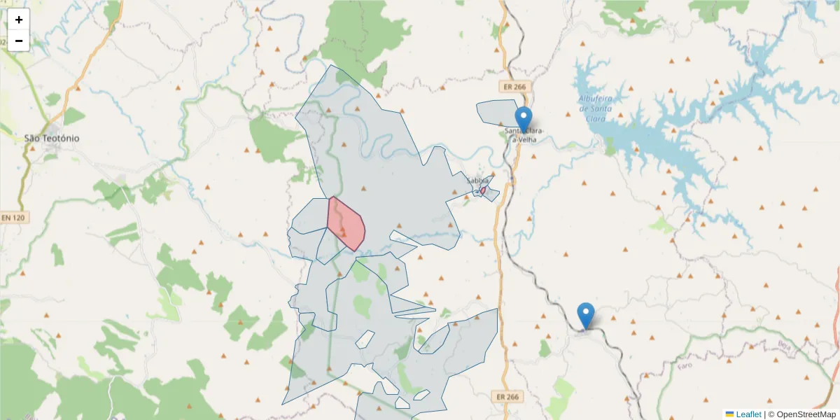 Mapa detalhado do código postal 7665-806 com limites, códigos postais vizinhos e agências dos correios