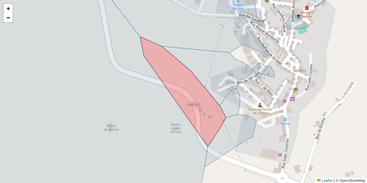 Mapa detalhado do código postal 7665-811 com limites, códigos postais vizinhos e agências dos correios