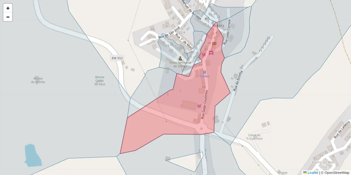 Mapa detalhado do código postal 7665-820 com limites, códigos postais vizinhos e agências dos correios