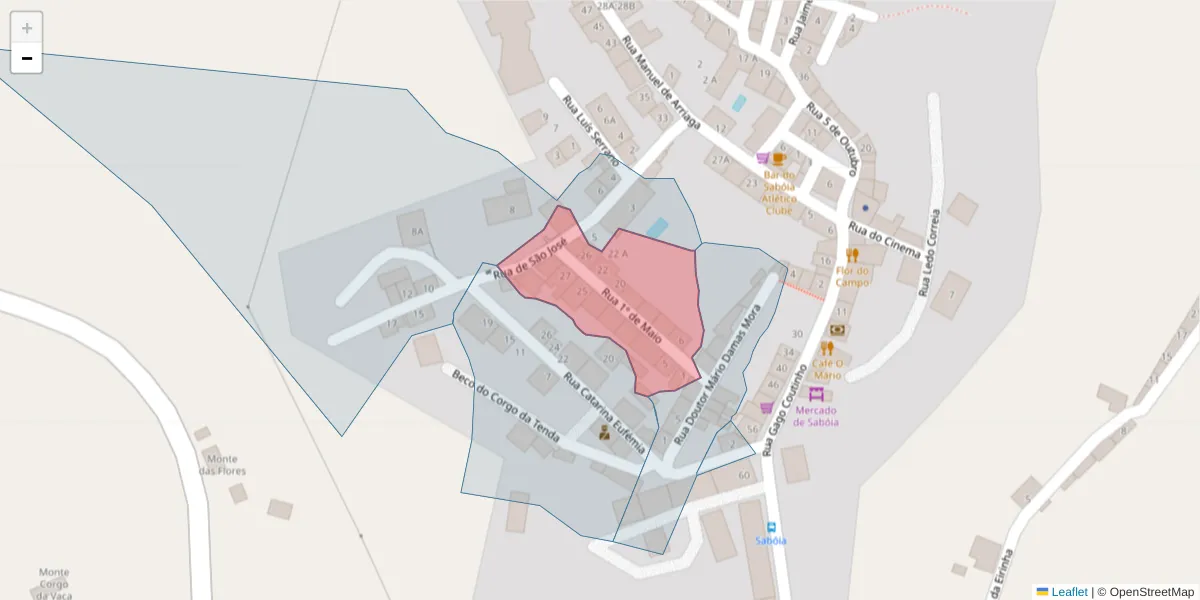 Mapa detalhado do código postal 7665-821 com limites, códigos postais vizinhos e agências dos correios
