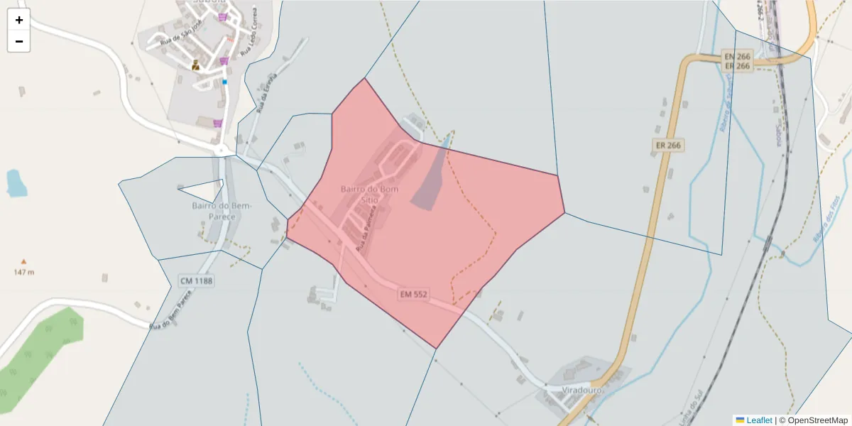 Mapa detalhado do código postal 7665-825 com limites, códigos postais vizinhos e agências dos correios