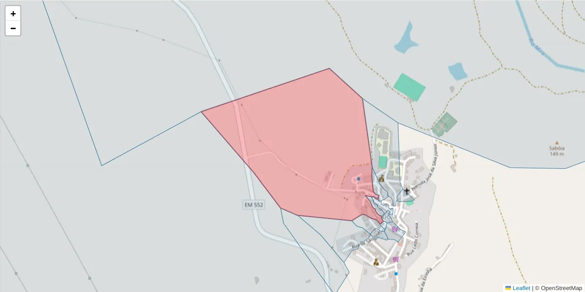 Mapa detalhado do código postal 7665-827 com limites, códigos postais vizinhos e agências dos correios