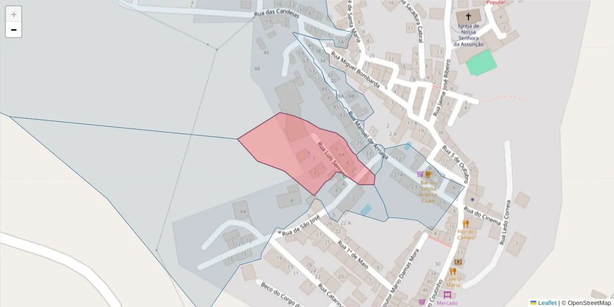 Mapa detalhado do código postal 7665-843 com limites, códigos postais vizinhos e agências dos correios