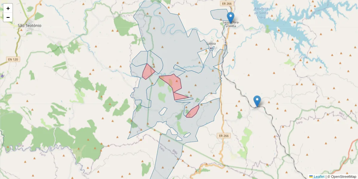 Mapa detalhado do código postal 7665-855 com limites, códigos postais vizinhos e agências dos correios