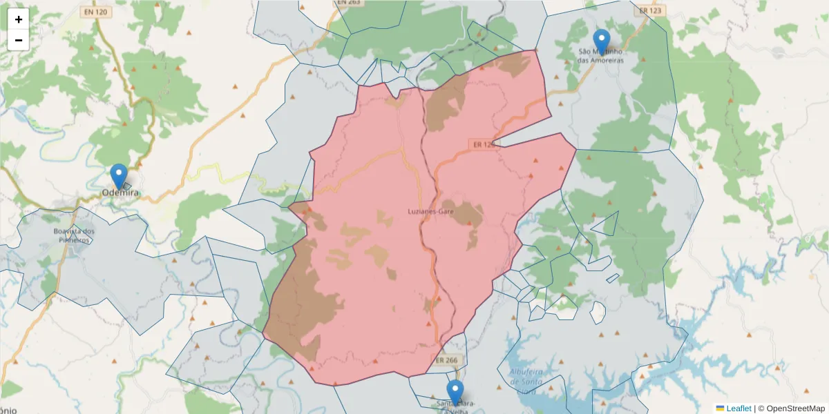 Mapa detalhado do código postal 7665-891 com limites, códigos postais vizinhos e agências dos correios