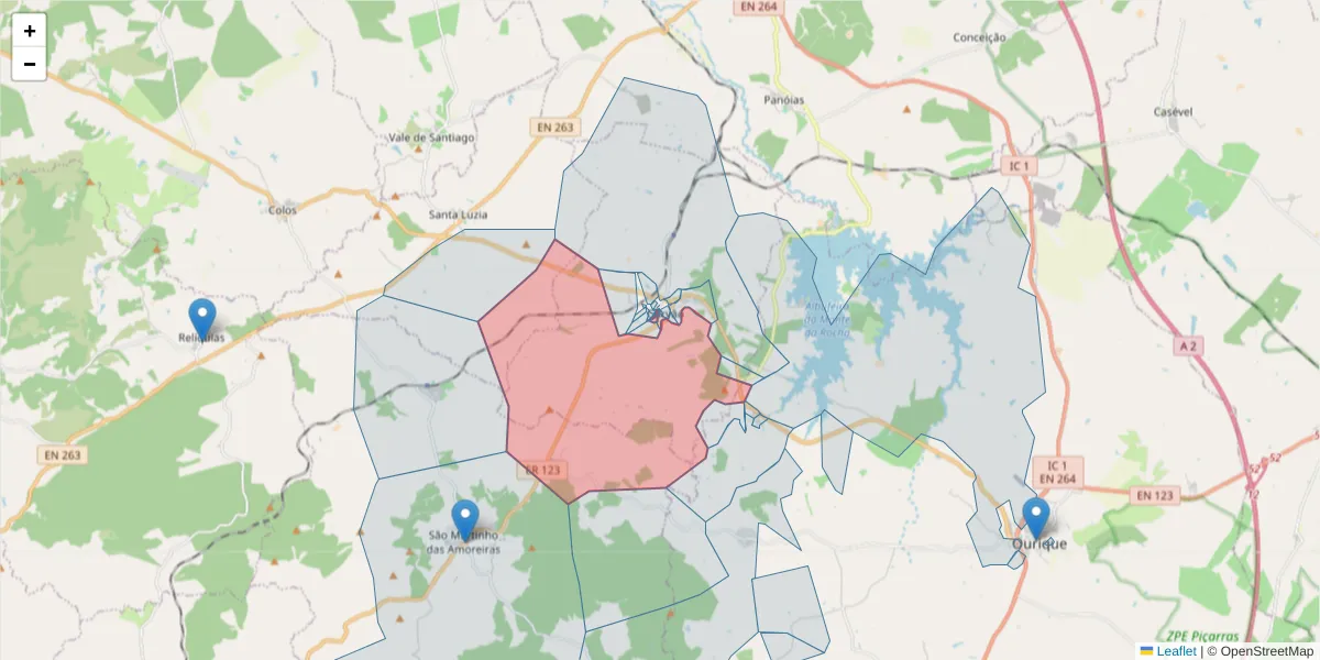 Mapa detalhado do código postal 7670-126 com limites, códigos postais vizinhos e agências dos correios