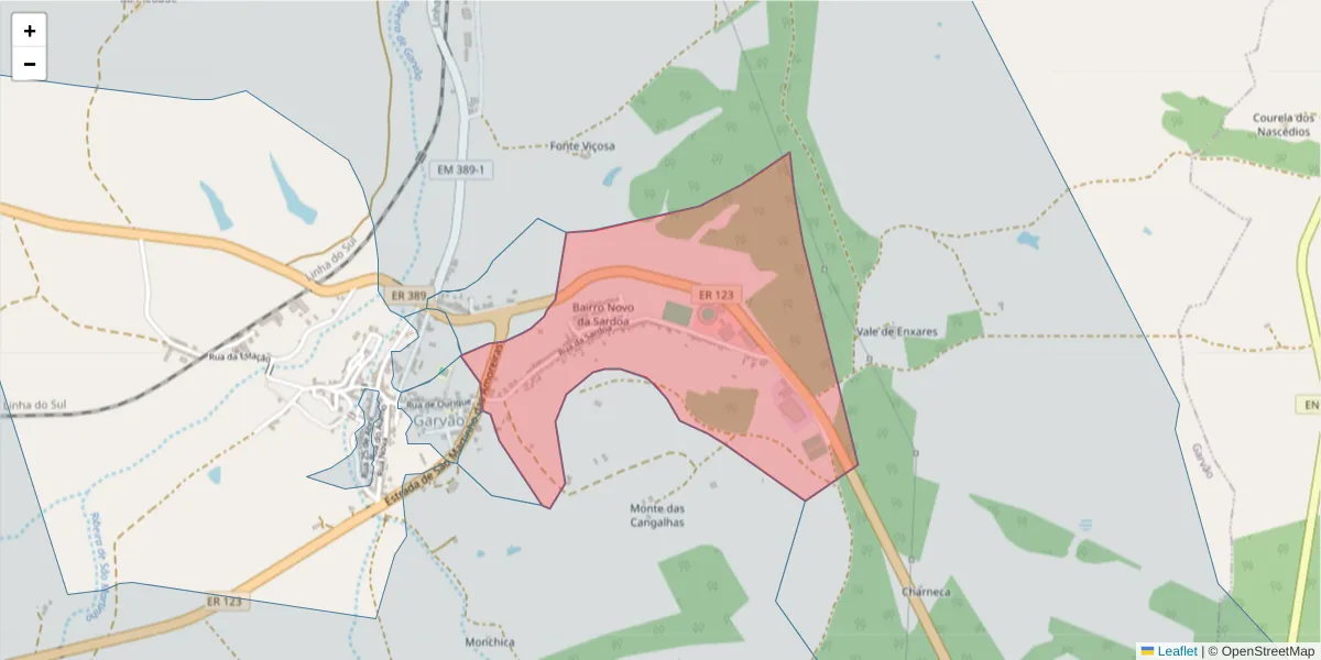 Mapa detalhado do código postal 7670-132 com limites, códigos postais vizinhos e agências dos correios