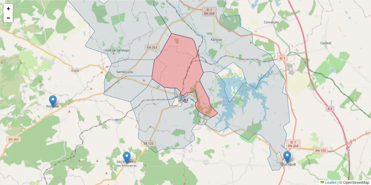 Mapa detalhado do código postal 7670-139 com limites, códigos postais vizinhos e agências dos correios