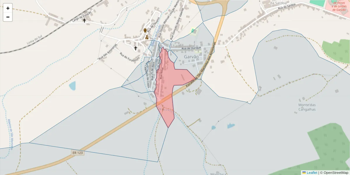 Mapa detalhado do código postal 7670-141 com limites, códigos postais vizinhos e agências dos correios