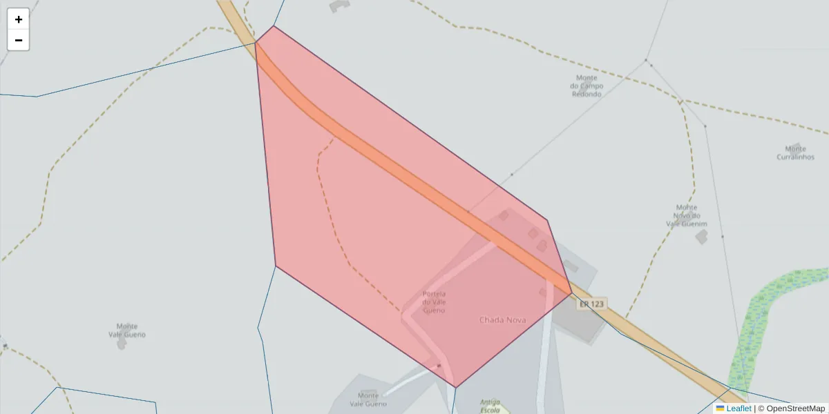 Mapa detalhado do código postal 7670-204 com limites, códigos postais vizinhos e agências dos correios