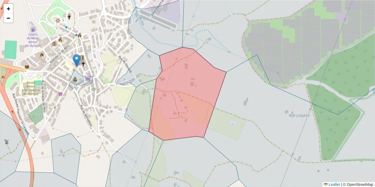 Mapa detalhado do código postal 7670-206 com limites, códigos postais vizinhos e agências dos correios