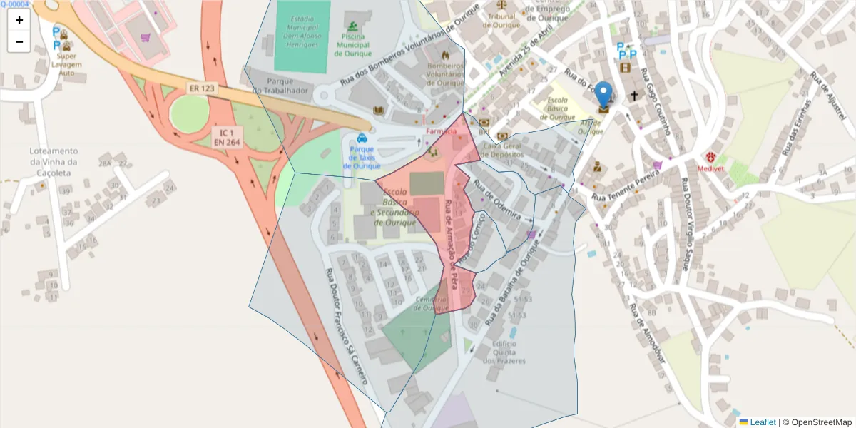 Mapa detalhado do código postal 7670-259 com limites, códigos postais vizinhos e agências dos correios