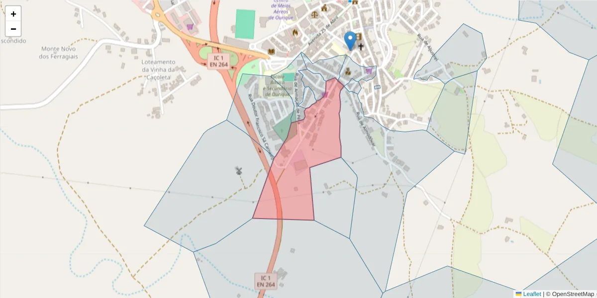 Mapa detalhado do código postal 7670-261 com limites, códigos postais vizinhos e agências dos correios