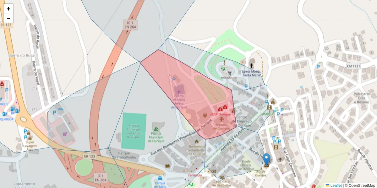 Mapa detalhado do código postal 7670-262 com limites, códigos postais vizinhos e agências dos correios