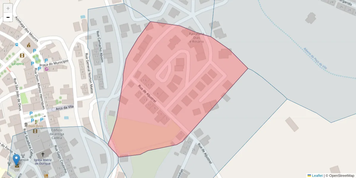 Mapa detalhado do código postal 7670-269 com limites, códigos postais vizinhos e agências dos correios