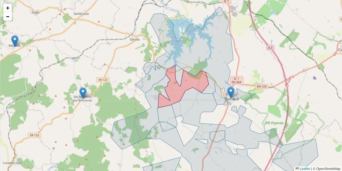 Mapa detalhado do código postal 7670-351 com limites, códigos postais vizinhos e agências dos correios