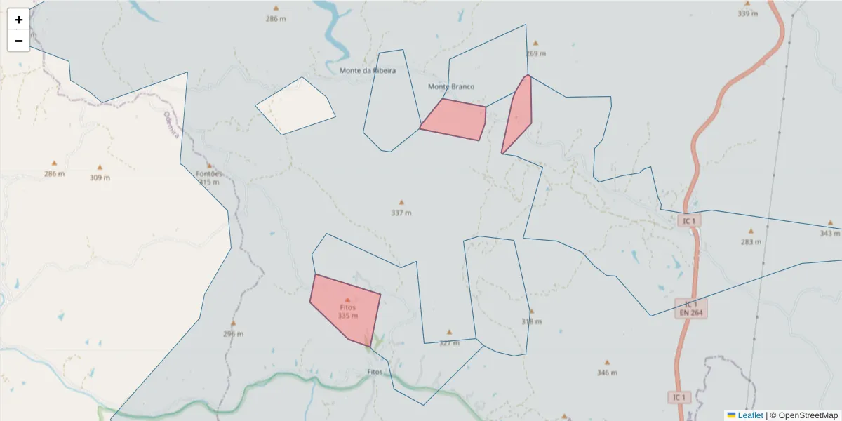 Mapa detalhado do código postal 7670-608 com limites, códigos postais vizinhos e agências dos correios