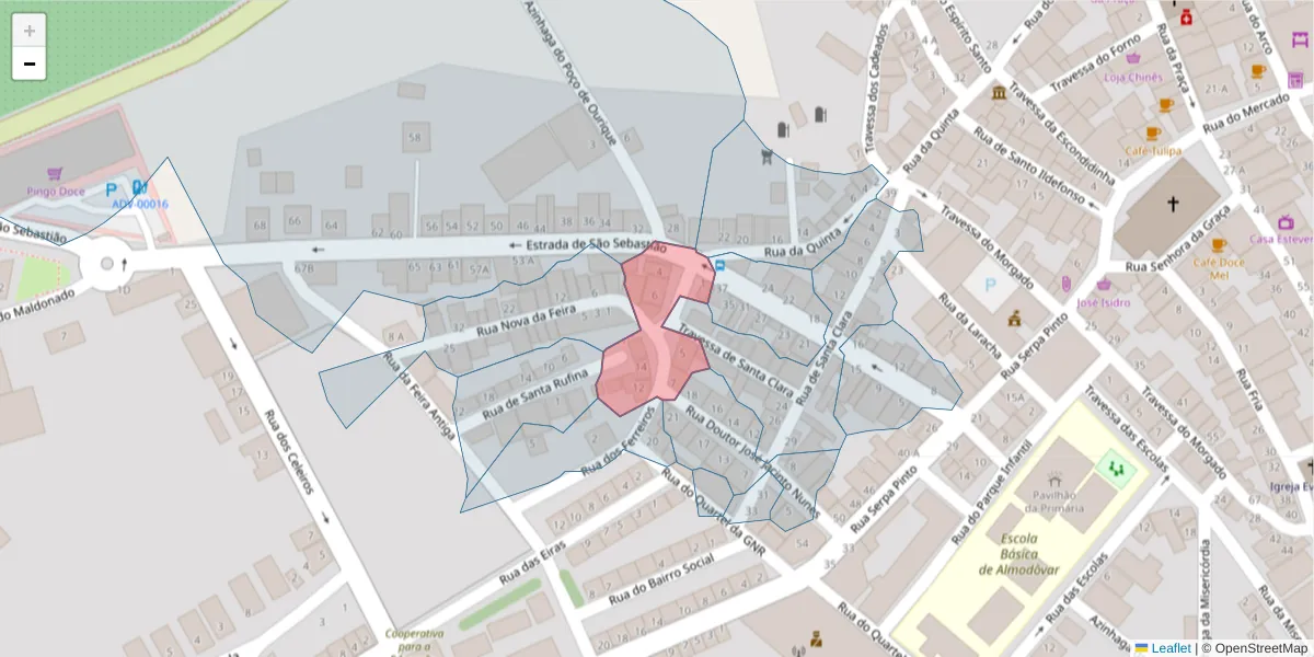 Mapa detalhado do código postal 7700-022 com limites, códigos postais vizinhos e agências dos correios