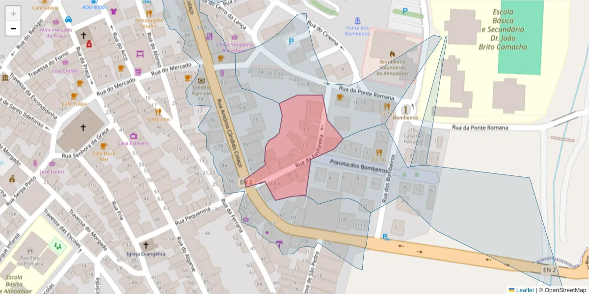 Mapa detalhado do código postal 7700-036 com limites, códigos postais vizinhos e agências dos correios