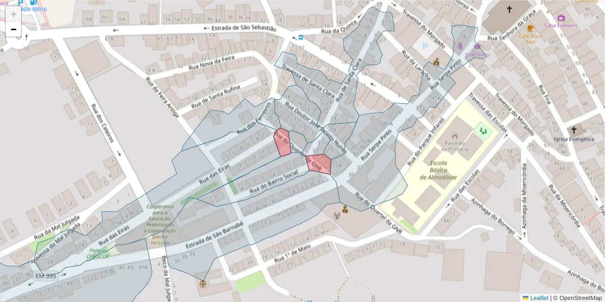 Mapa detalhado do código postal 7700-037 com limites, códigos postais vizinhos e agências dos correios