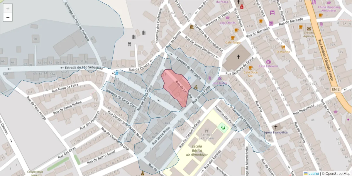 Mapa detalhado do código postal 7700-038 com limites, códigos postais vizinhos e agências dos correios