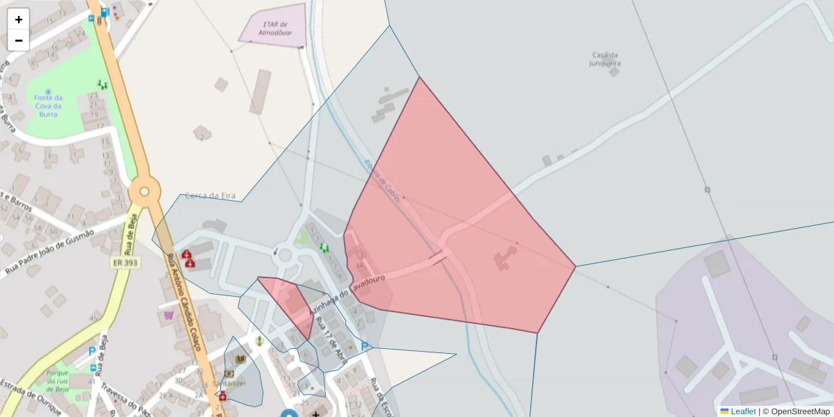 Mapa detalhado do código postal 7700-061 com limites, códigos postais vizinhos e agências dos correios