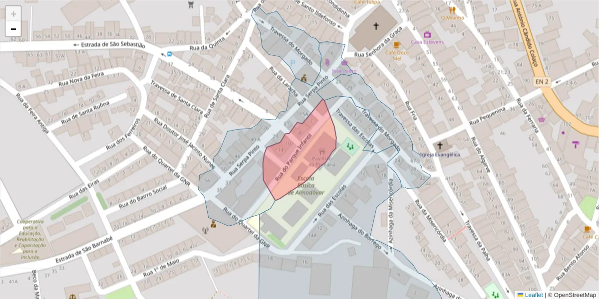 Mapa detalhado do código postal 7700-063 com limites, códigos postais vizinhos e agências dos correios