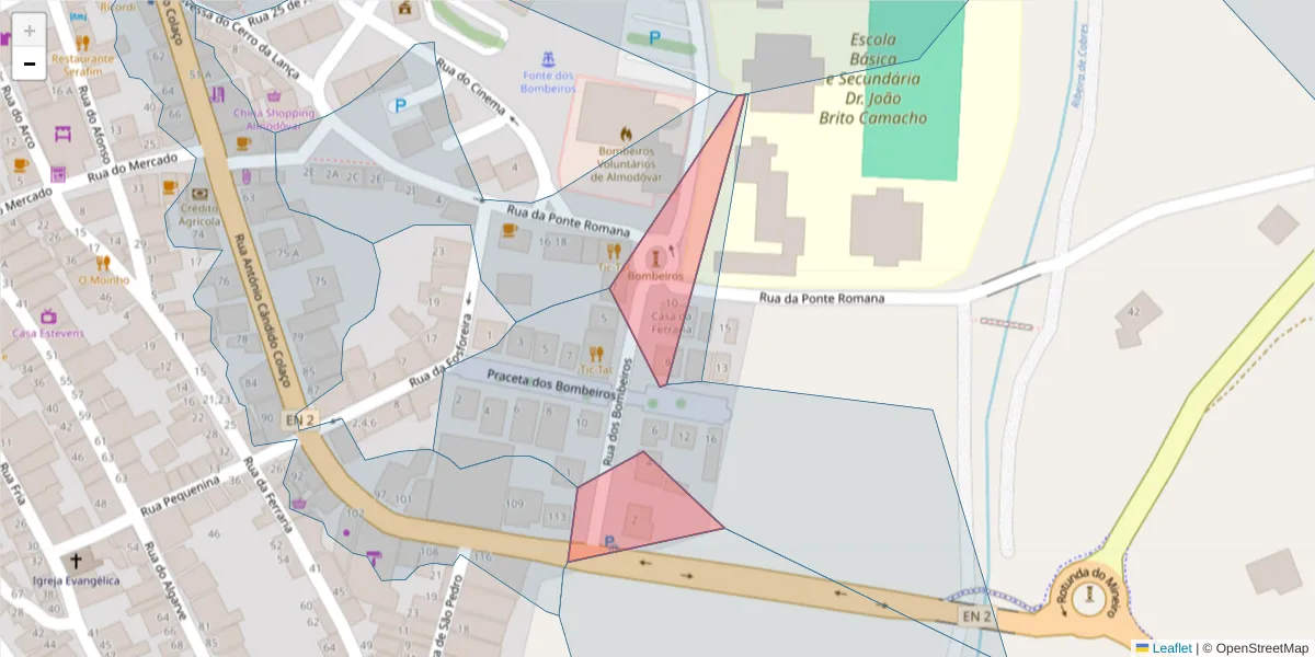 Mapa detalhado do código postal 7700-067 com limites, códigos postais vizinhos e agências dos correios