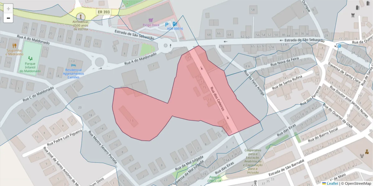 Mapa detalhado do código postal 7700-068 com limites, códigos postais vizinhos e agências dos correios