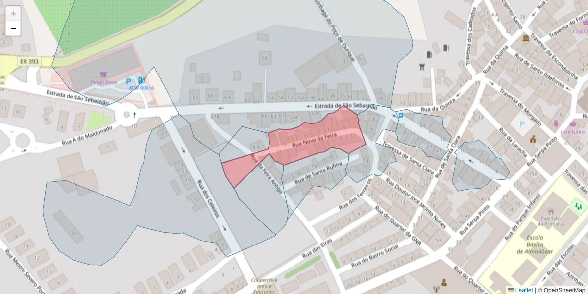 Mapa detalhado do código postal 7700-074 com limites, códigos postais vizinhos e agências dos correios
