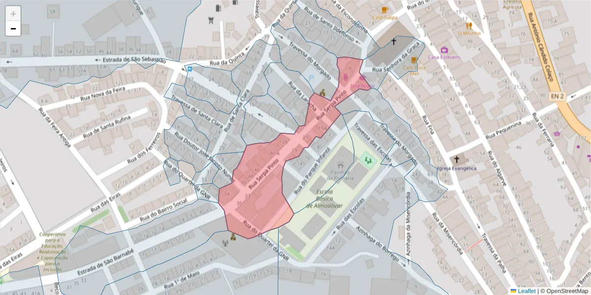 Mapa detalhado do código postal 7700-081 com limites, códigos postais vizinhos e agências dos correios