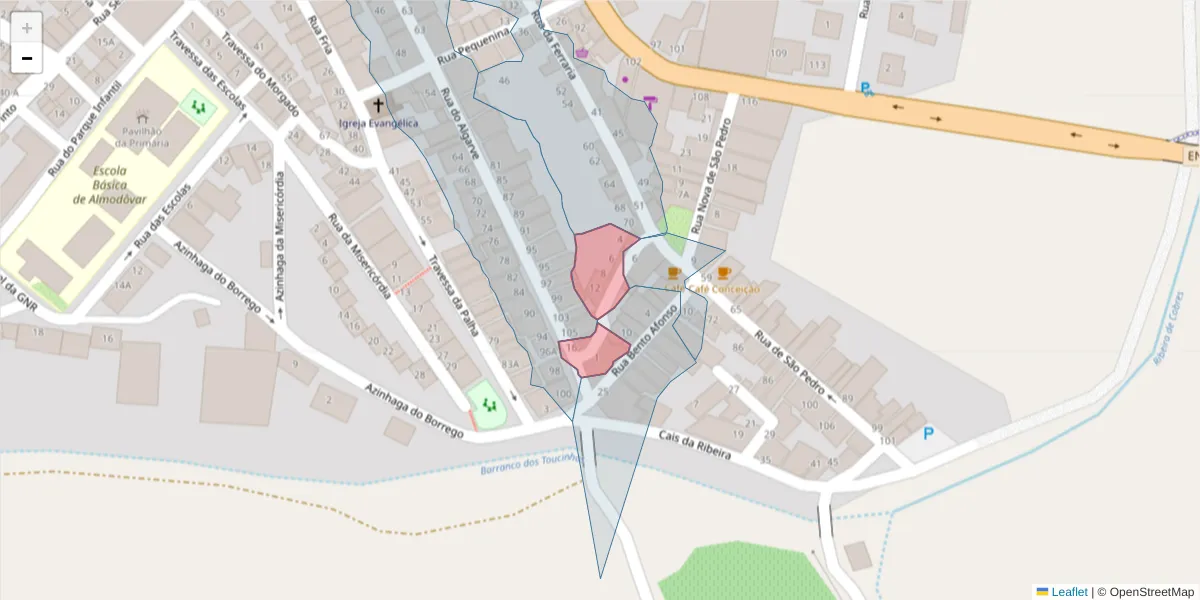 Mapa detalhado do código postal 7700-083 com limites, códigos postais vizinhos e agências dos correios