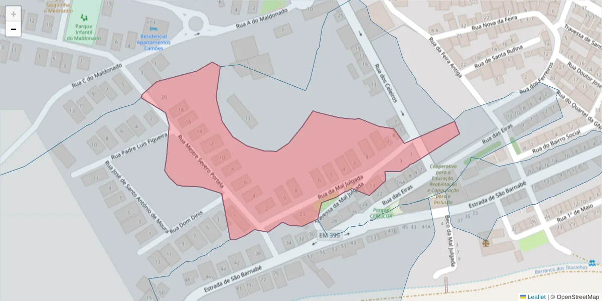 Mapa detalhado do código postal 7700-086 com limites, códigos postais vizinhos e agências dos correios