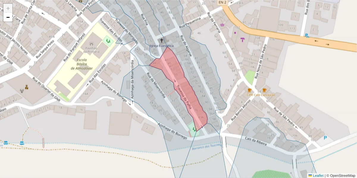 Mapa detalhado do código postal 7700-087 com limites, códigos postais vizinhos e agências dos correios