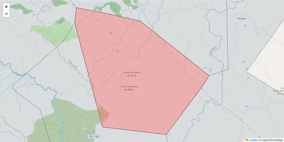 Mapa detalhado do código postal 7700-207 com limites, códigos postais vizinhos e agências dos correios