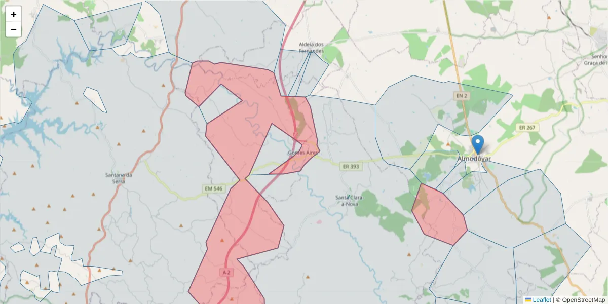 Mapa detalhado do código postal 7700-222 com limites, códigos postais vizinhos e agências dos correios
