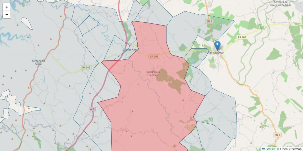 Mapa detalhado do código postal 7700-240 com limites, códigos postais vizinhos e agências dos correios