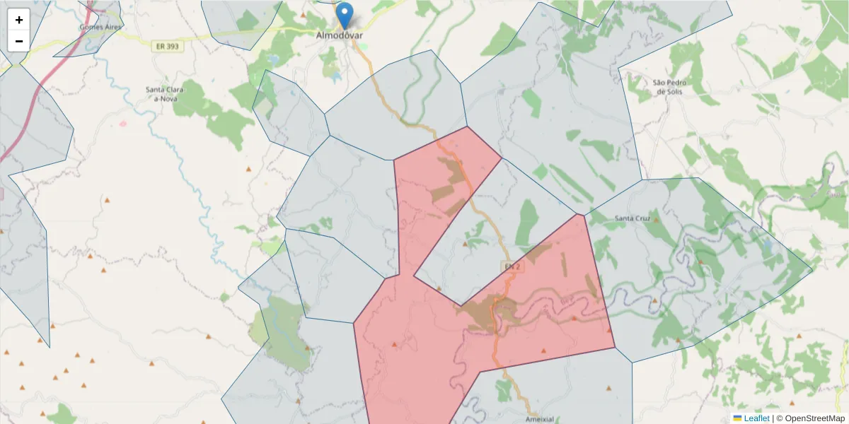 Mapa detalhado do código postal 7700-250 com limites, códigos postais vizinhos e agências dos correios