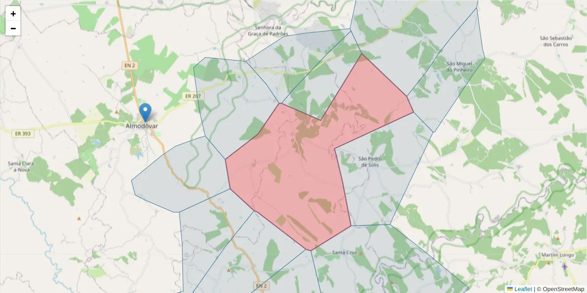 Mapa detalhado do código postal 7700-251 com limites, códigos postais vizinhos e agências dos correios