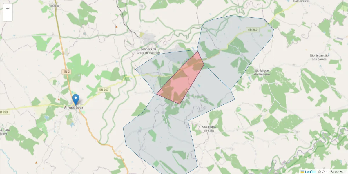 Mapa detalhado do código postal 7700-270 com limites, códigos postais vizinhos e agências dos correios