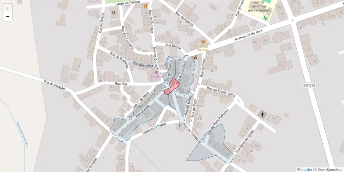 Mapa detalhado do código postal 7700-302 com limites, códigos postais vizinhos e agências dos correios