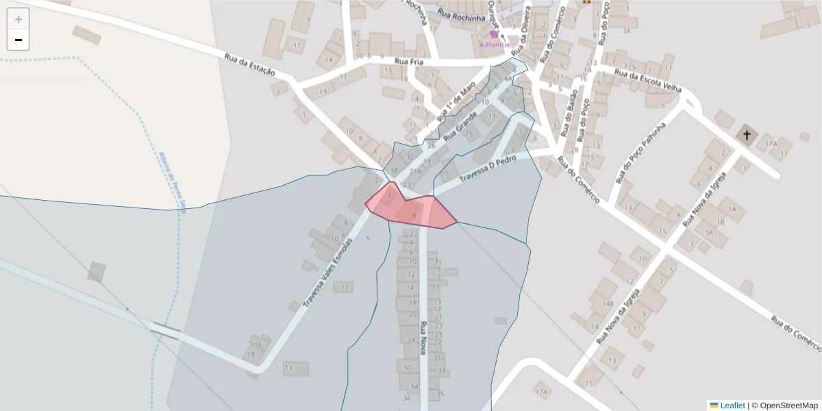 Mapa detalhado do código postal 7700-304 com limites, códigos postais vizinhos e agências dos correios