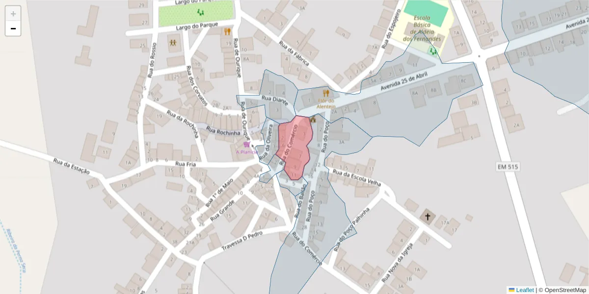 Mapa detalhado do código postal 7700-307 com limites, códigos postais vizinhos e agências dos correios