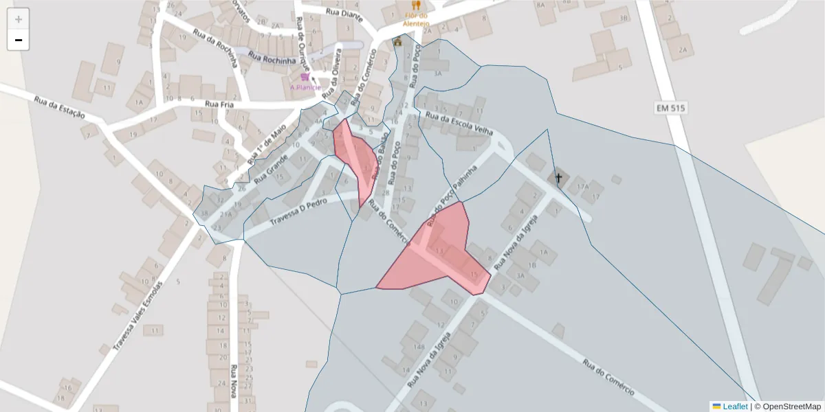 Mapa detalhado do código postal 7700-310 com limites, códigos postais vizinhos e agências dos correios