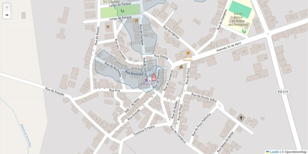 Mapa detalhado do código postal 7700-319 com limites, códigos postais vizinhos e agências dos correios