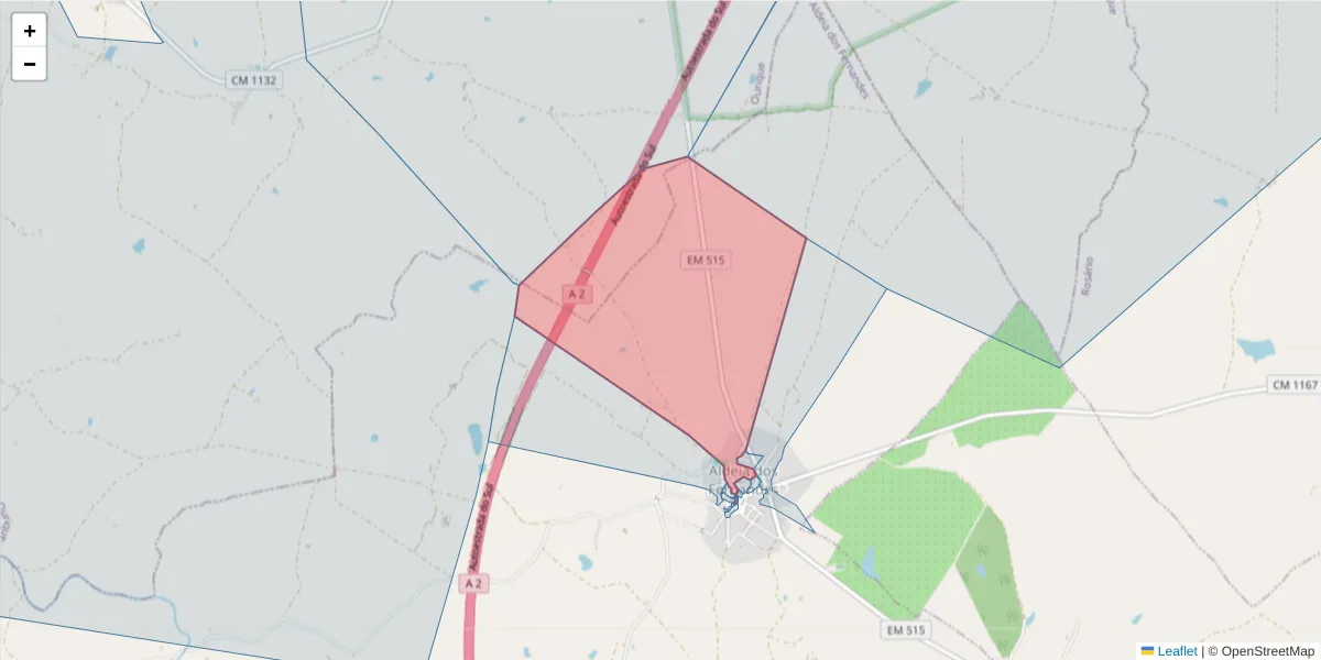 Mapa detalhado do código postal 7700-321 com limites, códigos postais vizinhos e agências dos correios