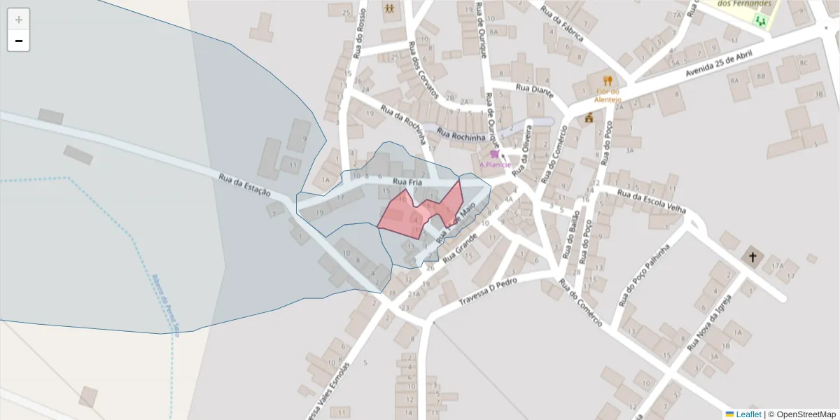 Mapa detalhado do código postal 7700-322 com limites, códigos postais vizinhos e agências dos correios